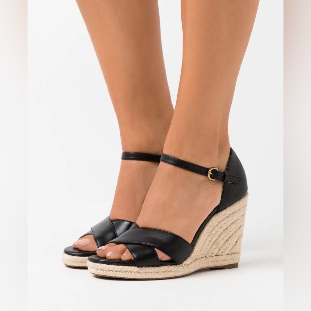 J. Crew Leather Espadrille Wedge Sandal - Black